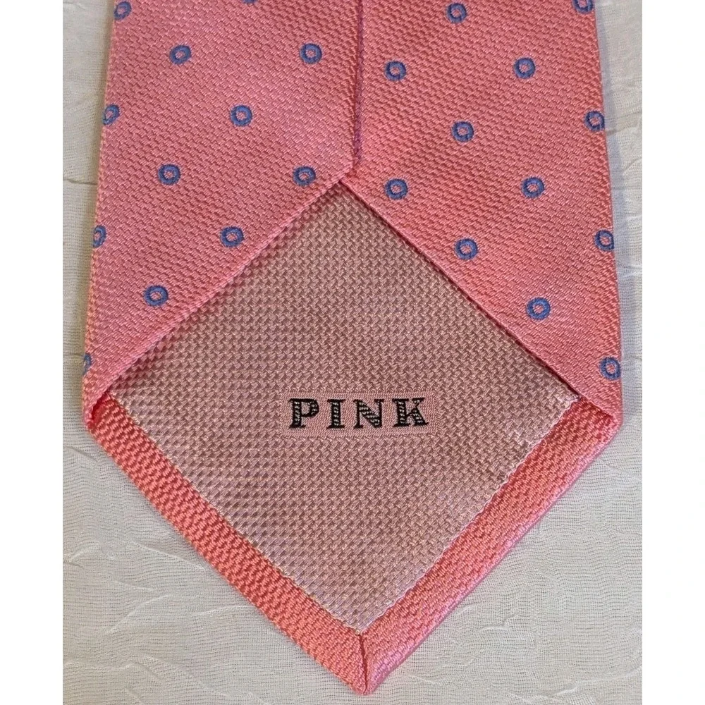 Thomas Pink Tie Silk Neck Polka Dots Blue Circles Textured Mens Necktie Morocco